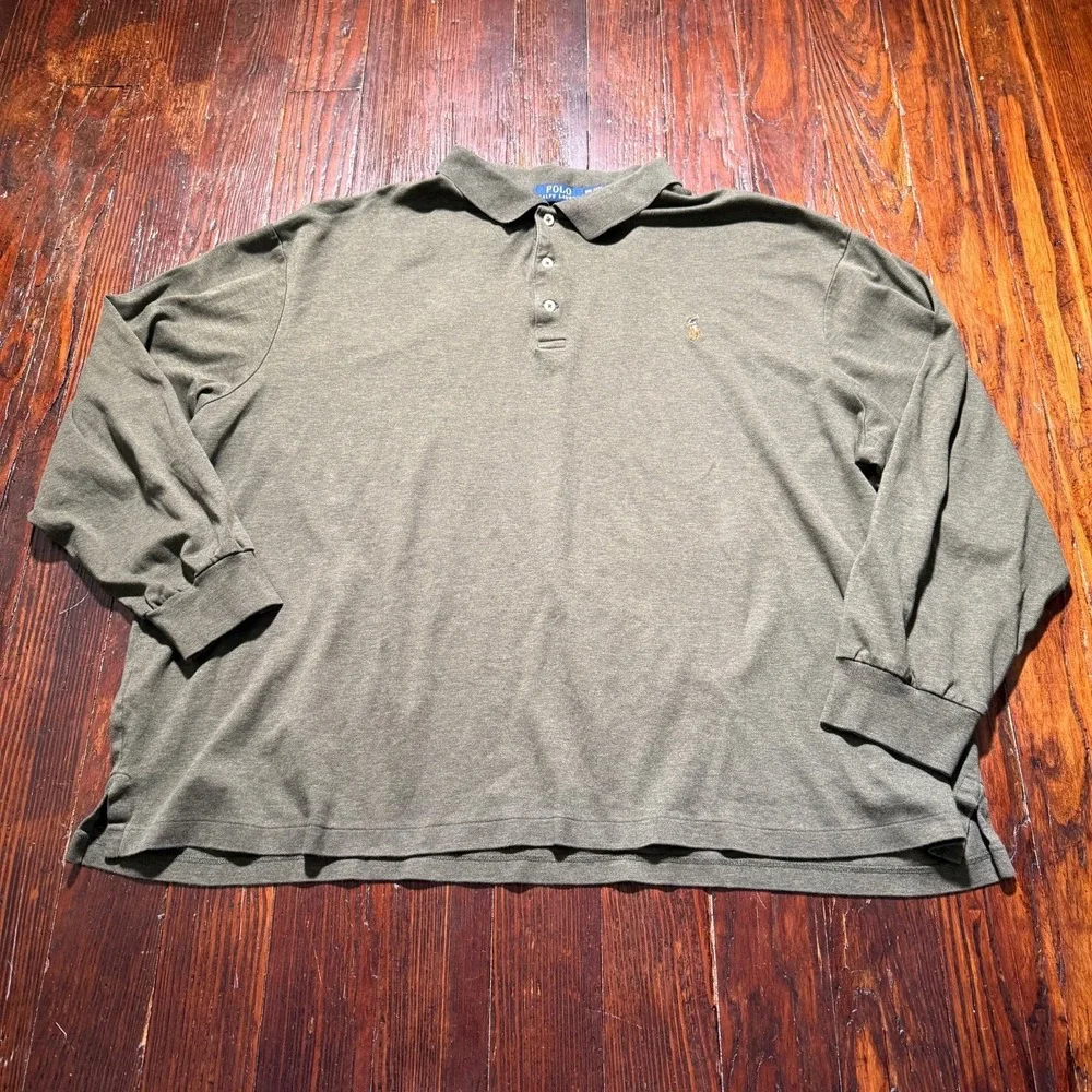 Polo Ralph Lauren Shirt‎ Mens 3XB Gray Long Sleeve Polo Big Tall Flesh Pony